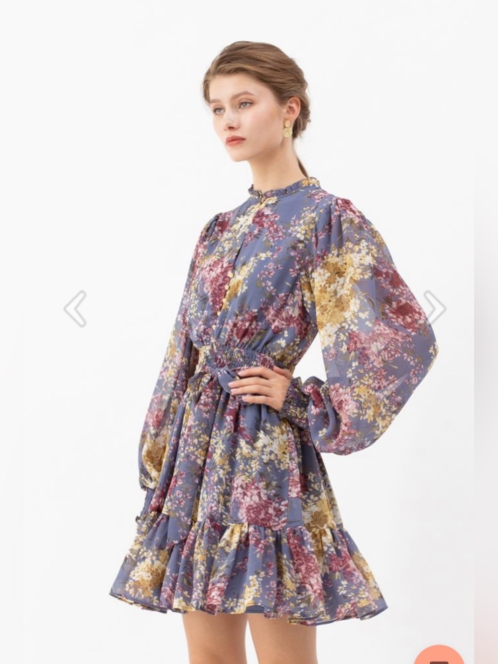 Floral Ruffled Long-Sleeve Mini Dress